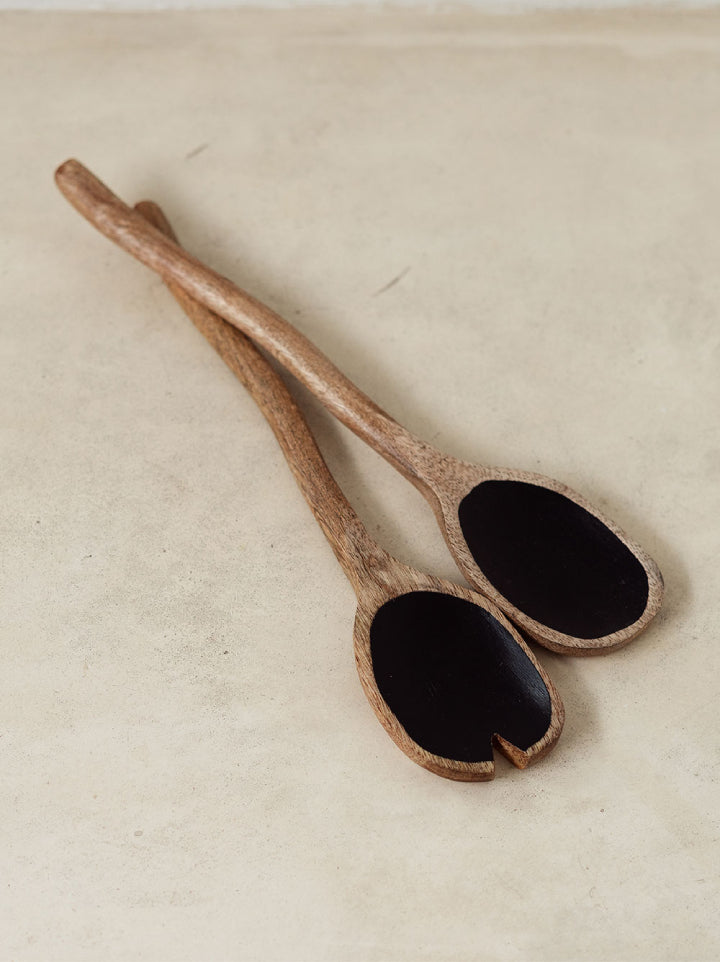 Wood & Enamel Salad Servers