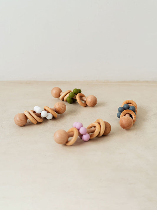 Trend{ING}s Children's Wooden Colourful Teething Rattle in 4 different colours