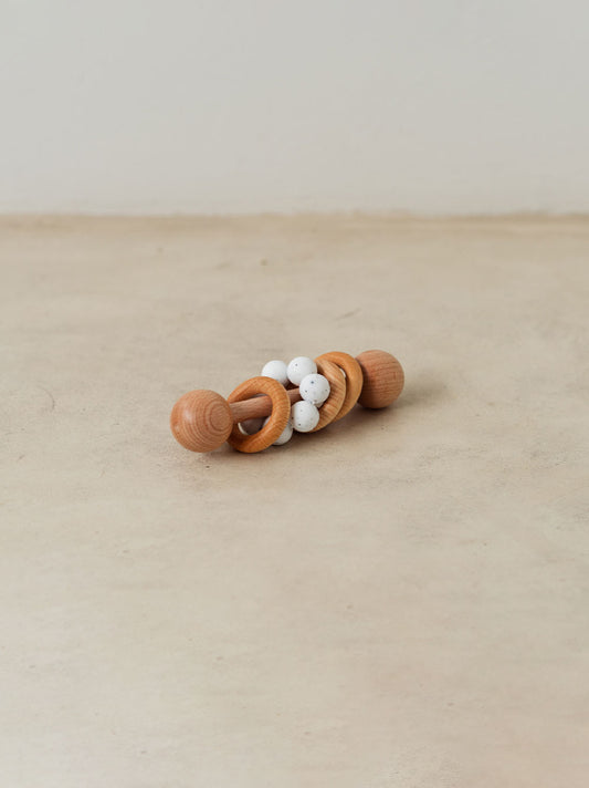 Trend{ING}s Children's Wooden Colourful Teething Rattle with white beads