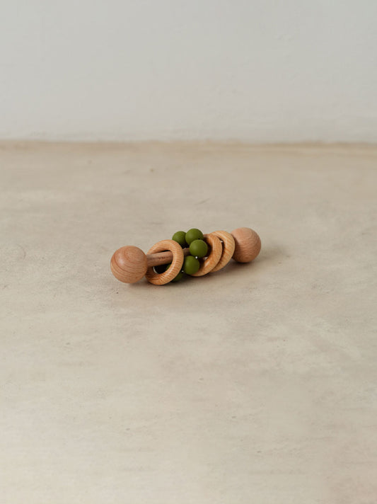 Trend{ING}s Children's Wooden Colourful Teething Rattle with olive beads