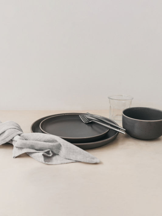 Trend{ING}s Cement Crockery Set in Grey Cement colour laid out as a table setting
