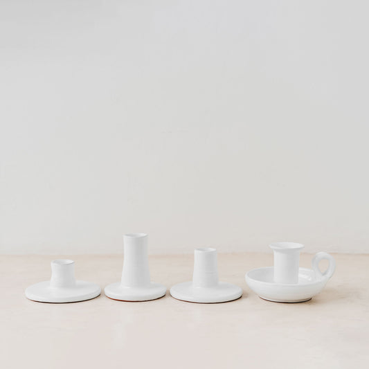 White gloss ceramic candle holder