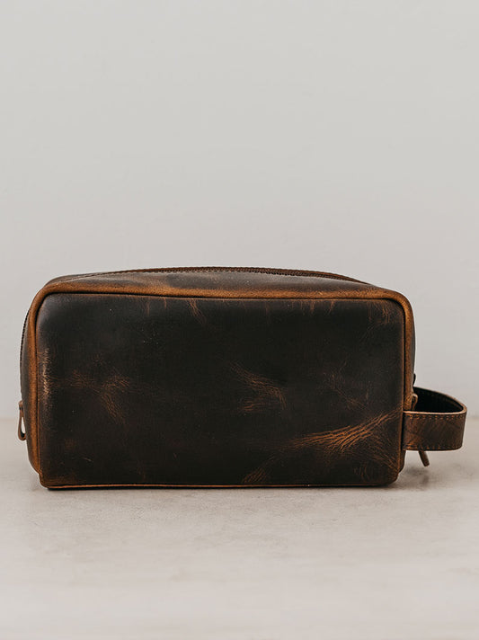 Trend-ing's Weathered leather cosmetic bag in brown