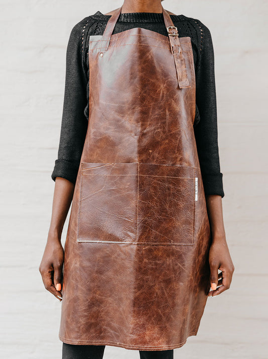 Trend-ing Handcrafted genuine leather apron in brown