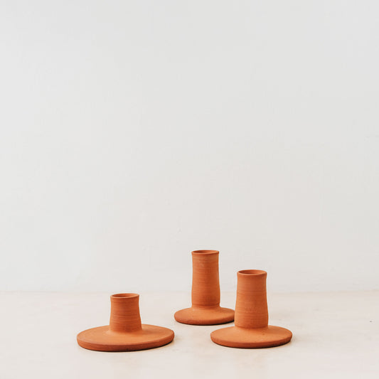 Trend{ING}s Natural terracotta ceramic candle holder - all 3 sizes standing together without candles