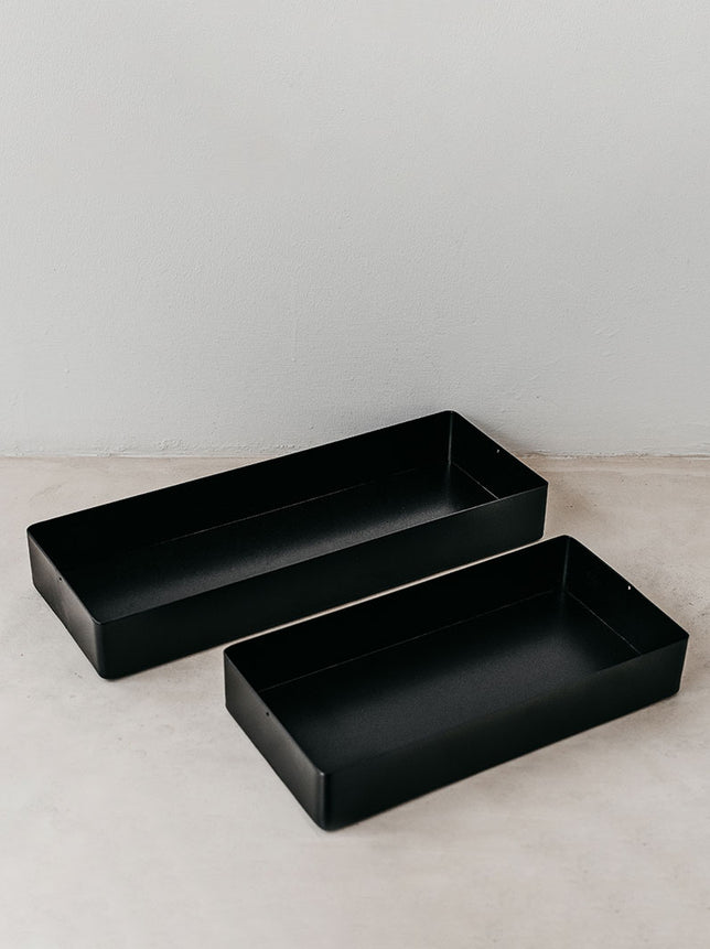 Trend{ING}s deep steel storage tray, small and large size together in black