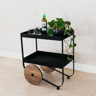Trend-ings steel drinks trolley with two levels and wooden wheels
